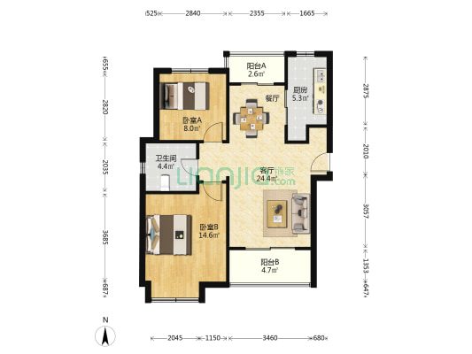 晶杰苑 2室1厅1卫 84平方