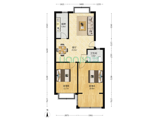 怡和嘉苑 2室1厅1卫 84平方
