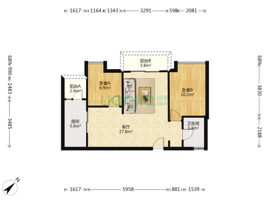 中建荔苑 2室1厅1卫 78平方