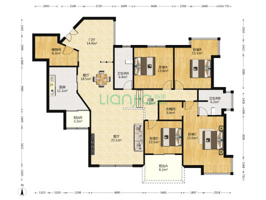 党校住宅小区 4室2厅2卫 190平方