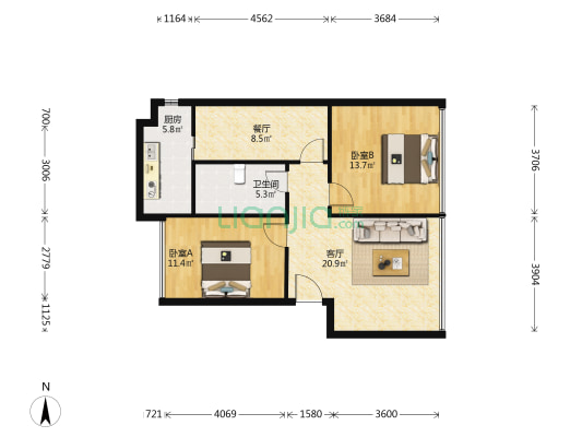 柳一巷七号 2室2厅1卫 84平方