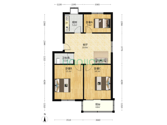 焦小郢恢复楼 3室1厅1卫 84平方