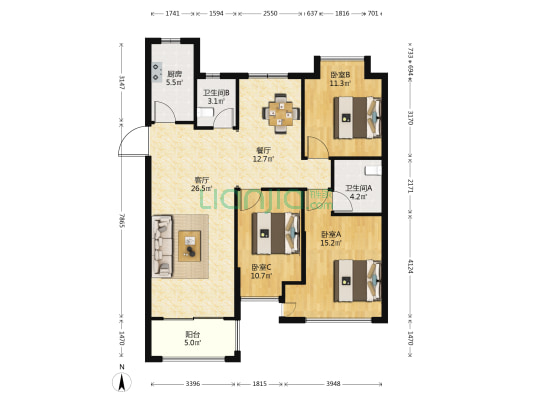 首开中庚·香开连天 3室2厅2卫 112平方