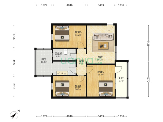 白马寺街19号 3室1厅1卫 86平方