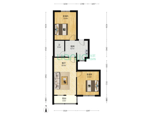 青年西路12号 2室1厅1卫 73平方