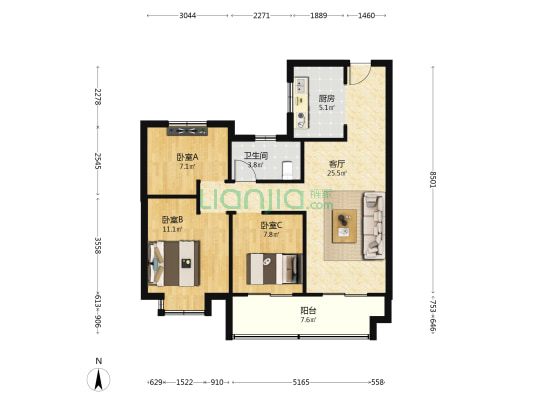 众安未来里 3室1厅1卫 92平方