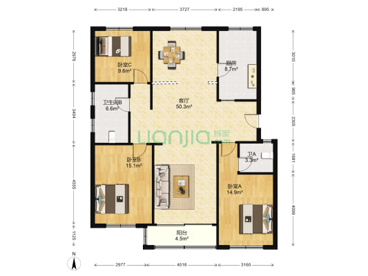 华新花园 3室1厅2卫 137平方