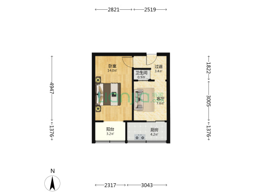 后宰门68号 1室1厅1卫 39平方