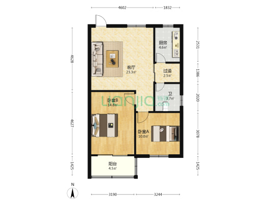 源康弄 2室1厅1卫 80平方