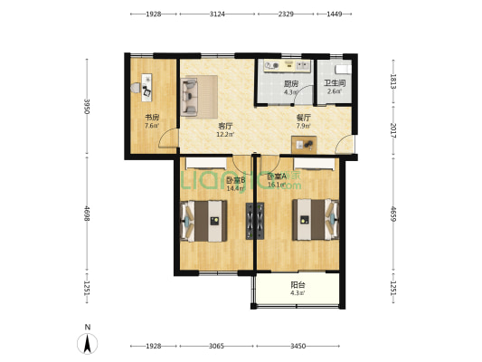 新陕公寓 3室2厅1卫 85平方
