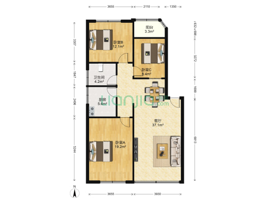 富华广场北区 3室1厅1卫 110平方