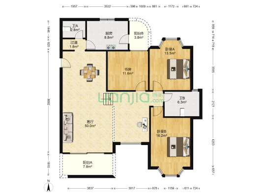 九鼎花园 3室1厅2卫 149平方