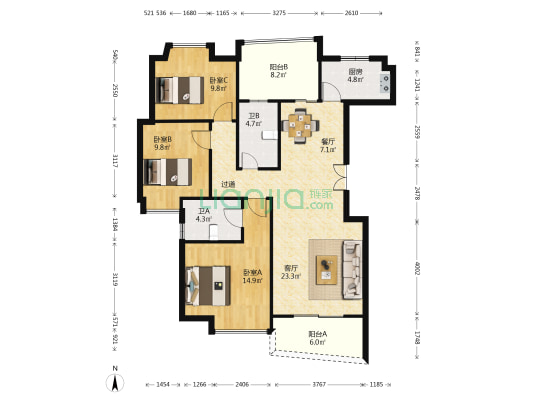 华业香庄 3室2厅2卫 119平方