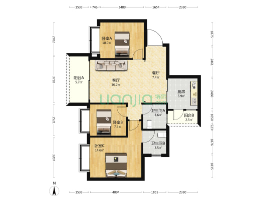 碧桂园·璟溪府 3室2厅2卫 90平方