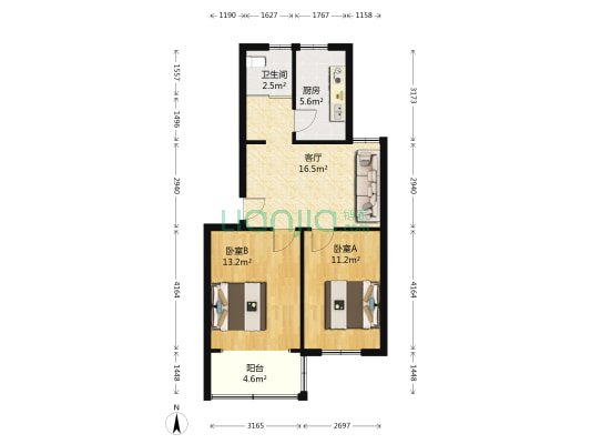 东城福园 2室1厅1卫 69平方