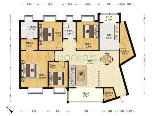 唐南香榭 4室1厅2卫 167平方