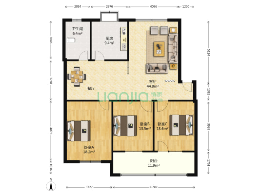 溪苑小区 3室1厅1卫 131平方