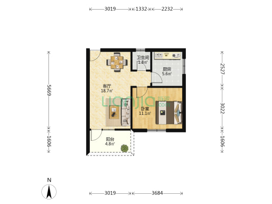 海宁住宅小区 1室1厅1卫 54平方