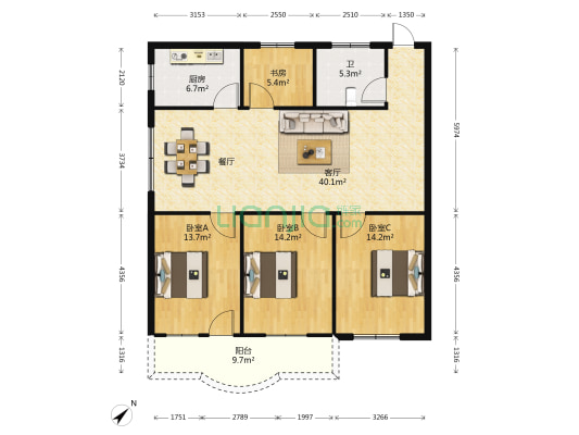 邮政大楼 4室1厅1卫 132平方