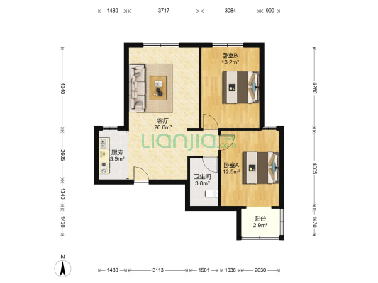 宏远景园 毛坯房，南北朝向、中上楼层、采光好-户型图