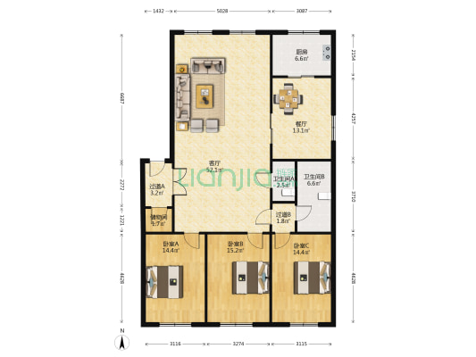 39中金鼎公寓 3室2厅2卫 157平方