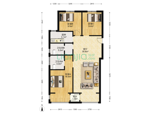 中盟首府 3室1厅2卫 127平方