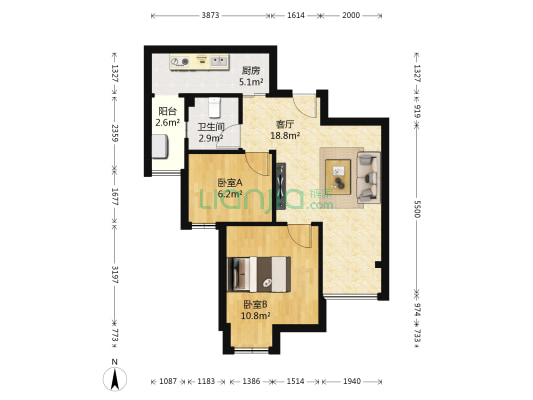 清江美庐 2室1厅1卫 61平方