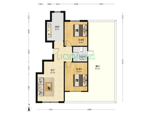 大禹奥城 2室1厅1卫 91平方