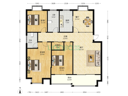 东景苑 3室2厅2卫 143平方