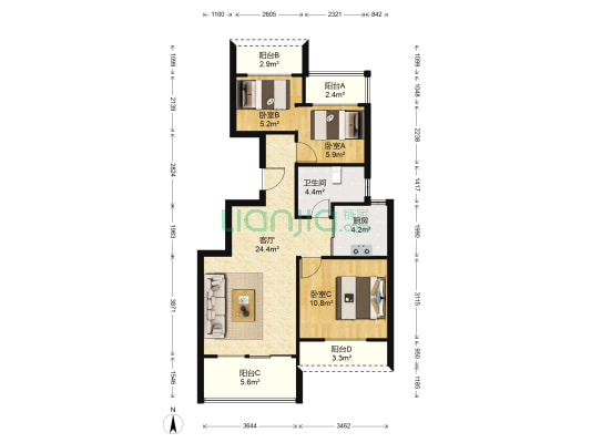 维科拉菲庄园 3室1厅1卫 79平方