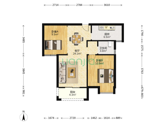 菁英城二期 2室1厅1卫 83平方