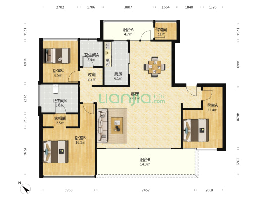 华发统建·锦江首府 3室1厅2卫 148平方