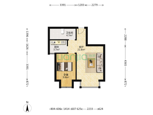 鼎旺枫景 1室1厅1卫 59平方