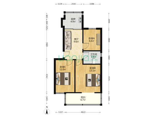 塔坞山10号 3室1厅1卫 68平方