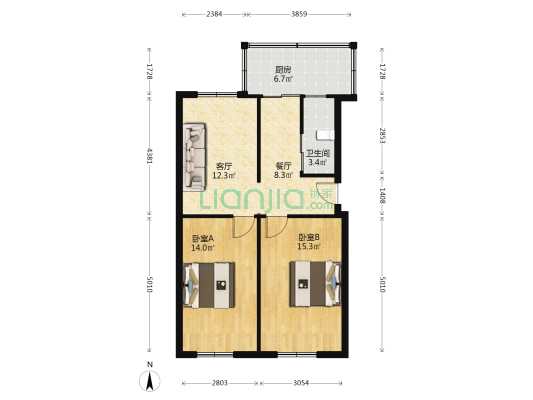 银行宿舍 2室2厅1卫 72平方