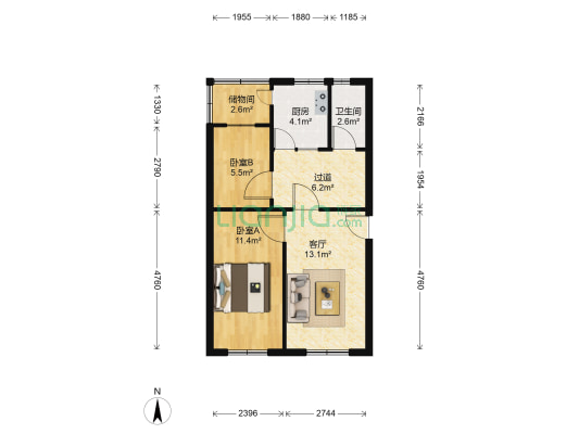 岭东路教师住宅小区 2室1厅1卫 67平方