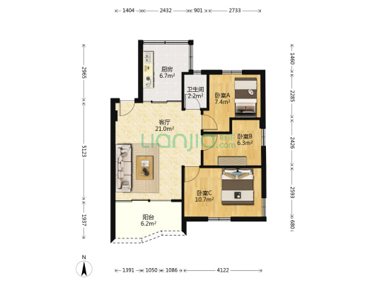 龙秀街 3室1厅1卫 80平方