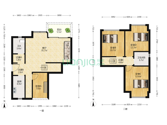 招商汀兰轩二期 4室1厅2卫 110平方
