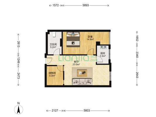 新艺城 1室1厅1卫 86平方
