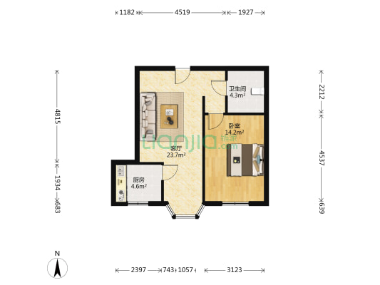 名流枫景五六期 南向一居 中间层采光好-户型图