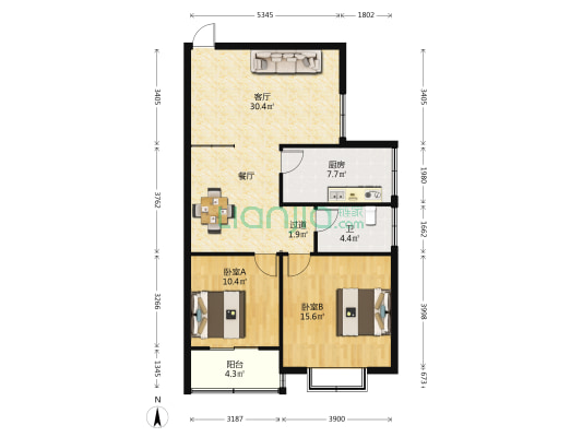 瑞通花园 2室1厅1卫 111平方