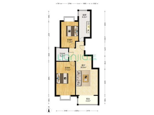 华宁景苑南区 2室1厅1卫 104平方