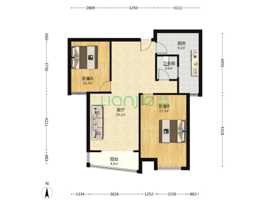 开发区 君临天下御景园   全南两居室-户型图