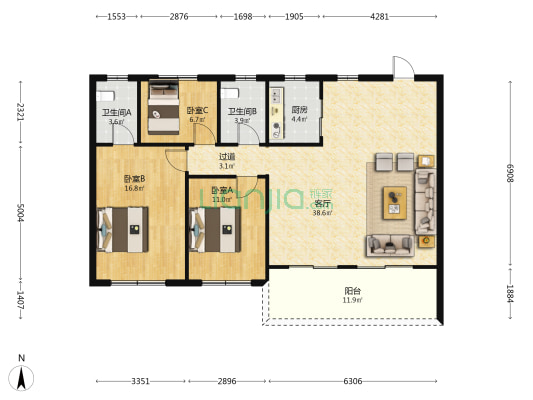 祥生城市之光 3室1厅2卫 130平方