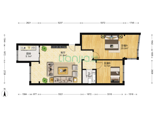 百合园 2室1厅1卫 89平方