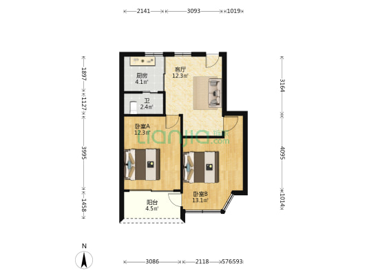 交通花园梦茵园 2室1厅1卫 63平方