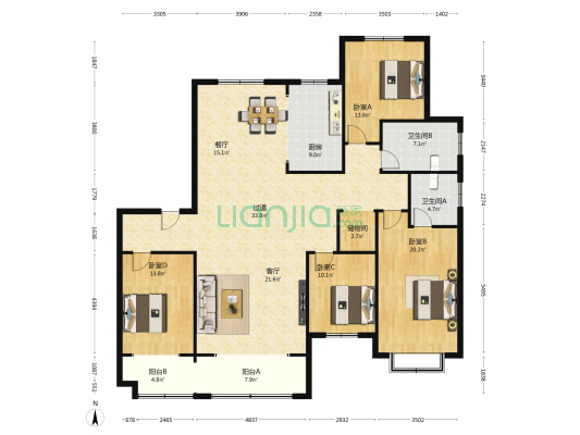 明德苑 4室2厅2卫 208平方