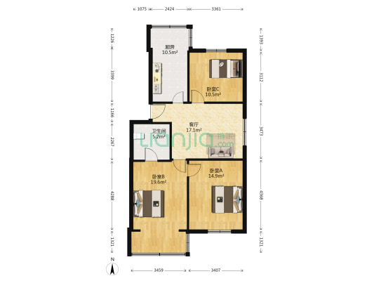 环山路8号 3室1厅1卫 88平方
