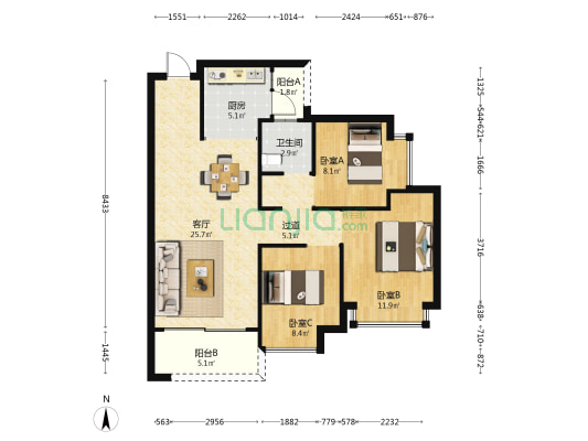 恒大珺睿府 3室1厅1卫 96平方