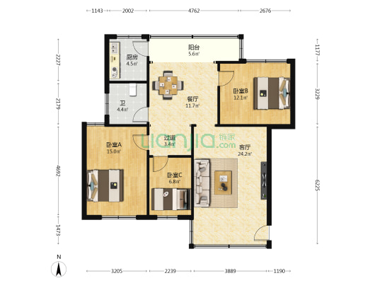 白龙南路41号 3室2厅1卫 93平方